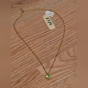 1928 14k Gold Dipped Necklace 16" Green Gemstone Brand New